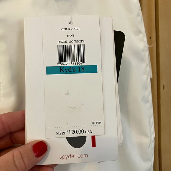 Spyder Girls Vixen Kyd's Snowboarding Ski Thinsulate Pants Size 18 White FA NWT - Picture 5 of 12